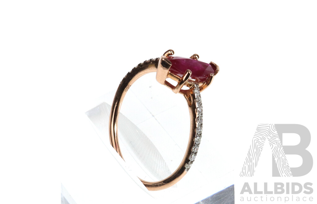 14CT Rose Gold Ruby & Diamond Ring, Size N, 2.05 Grams