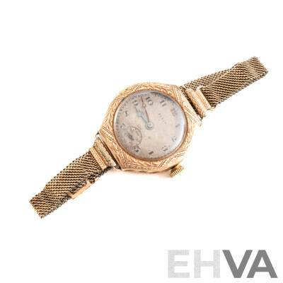 Antique Elgin 9ct Gold Casing Watch with Rolled Gold Band, Total Weight Face & Casing 14.0 Grams