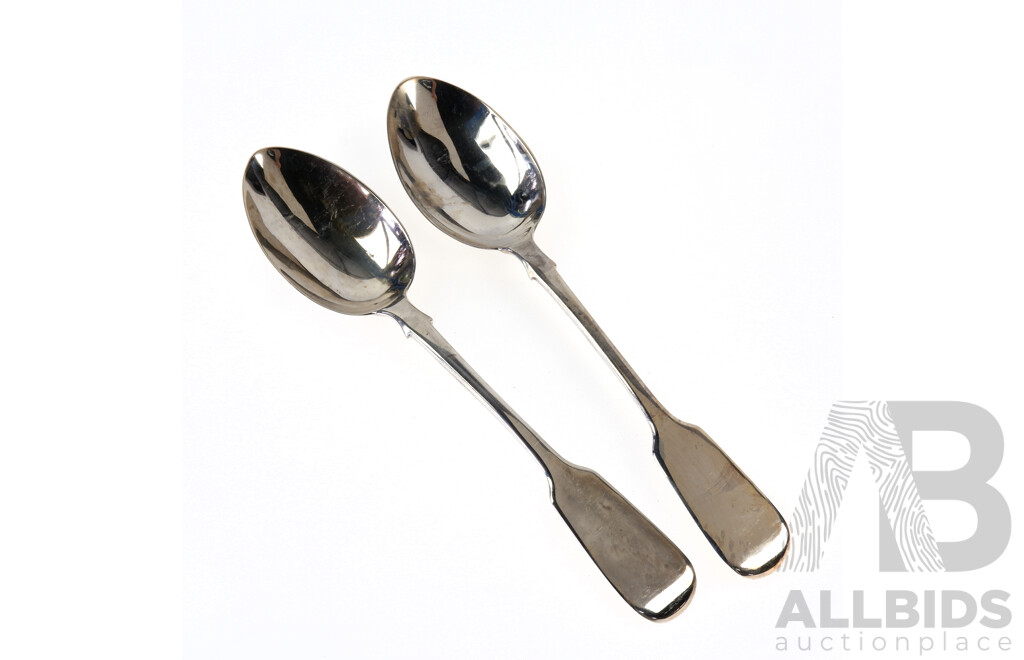 Pair Antique William IV Sterling Silver Table Spoons, London 1837