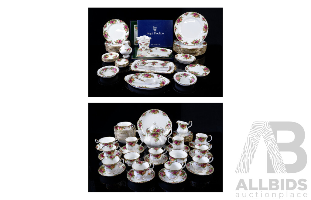 Vintage Royal Albert Old Country Roses English Made 80 Piece Porcelain Dinner Service