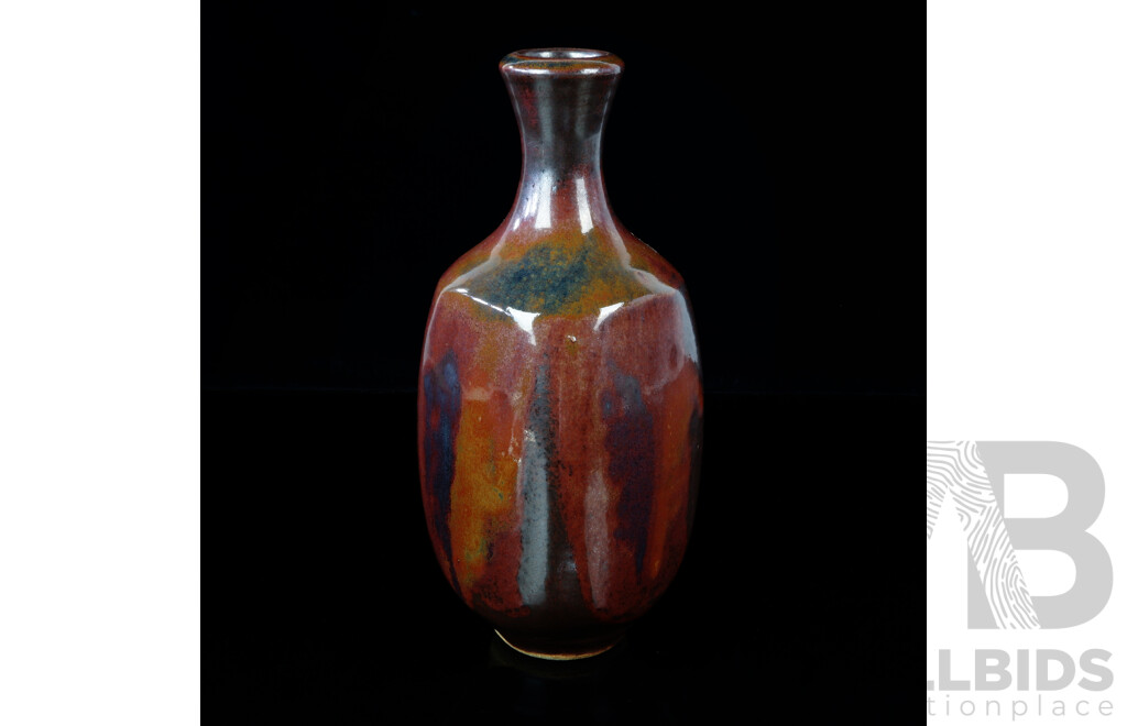 Vintage Australian Studio Art Pottery Vase with Tenmoku Glaze by Reg Preston, Signed to Base