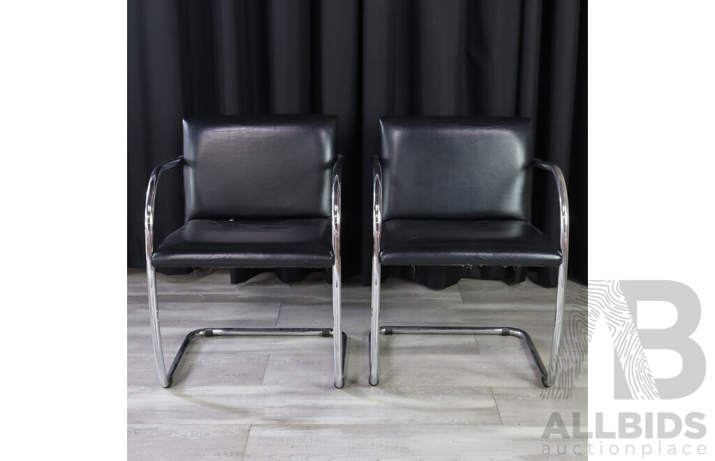 Pair of Chrome and Leather BRNO Chairs by Ludwig Mies Van Der Rohe