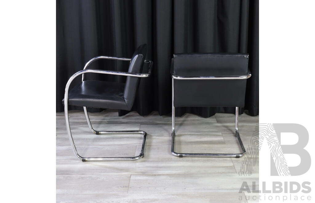 Pair of Chrome and Leather BRNO Chairs by Ludwig Mies Van Der Rohe