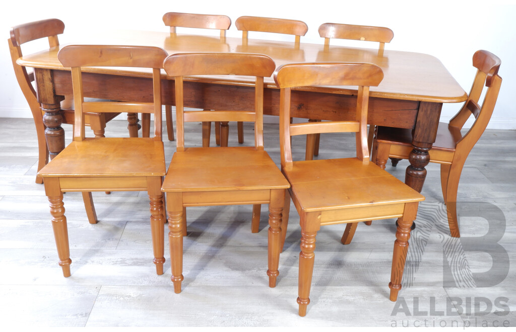 Colonial Pine Dining Table with Eight Huon Pine Dining Chairs