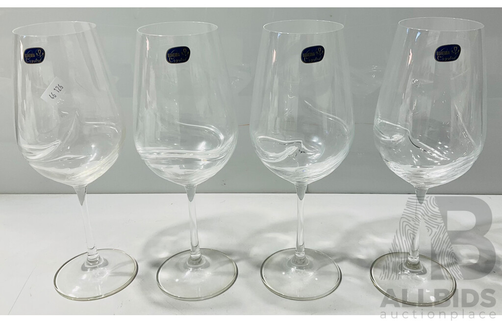 Four Large Bohemia Crystal Wine Glasses with Swirl Detail