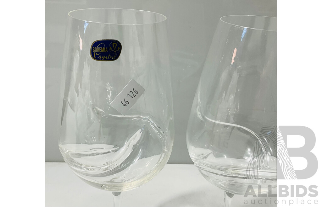 Four Large Bohemia Crystal Wine Glasses with Swirl Detail