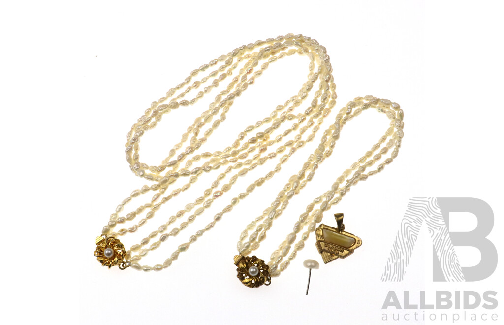 'Cordon Bleu' Freshwater Cultured Rice Pearl Triple Strand Necklace and Bracelet Set
