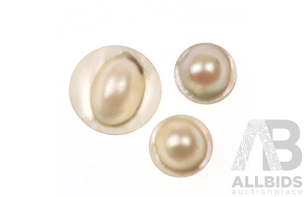 Unset Mabe Pearls with Lovely Lustre, Three in Total