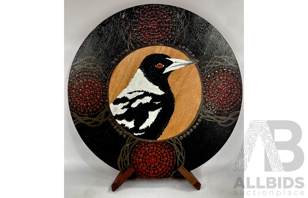 Jakki Kennedy (Sariel Art, Canberra-Based Indigenous Artist), Magpie, Oil on Board