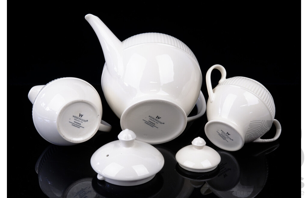 Vintage English Wedgwood Creamware Three Piece Tea Set in Windsor Pattern