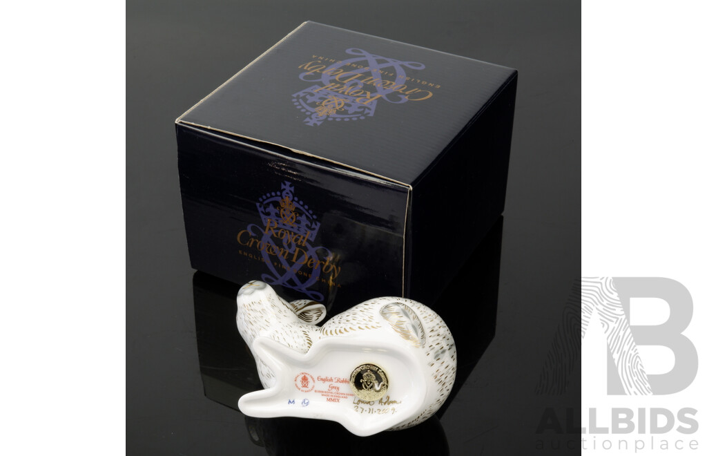 Royal Crown Derby Limited Edition Grey Rabbit Porcelain Paperweight Designed by Lorna Adams in Original Box