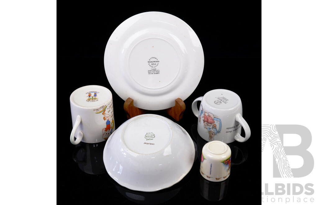 Collection Vintage Quality Chidrens Porcelain Including Wedgwood Peter Rabbit Plate and Sippy Cup and More