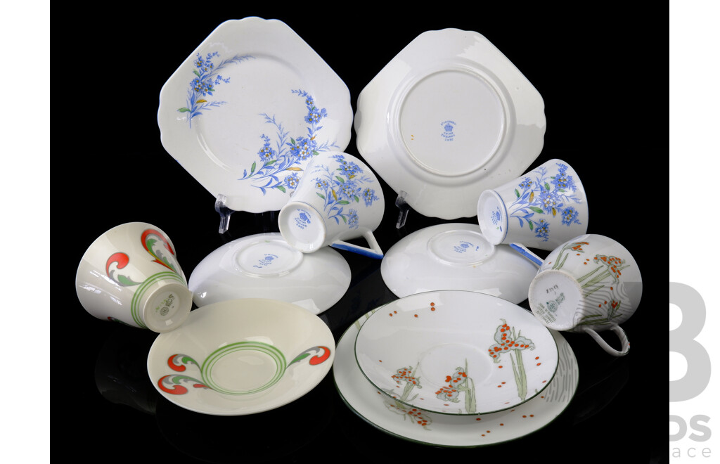 Collection Antique & Vintage Art Deco Porcelain Comprising Royal Doulton Lynn Duo, Royal Doulton Trio Made for J W Randall Brisbane and Two St Michael Duos