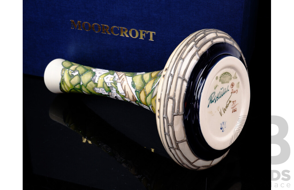 Moorcroft Porcelain Limited Edition 37 of 100 Vase in Clovelly Pattern by Paul Hilditch in Original Box