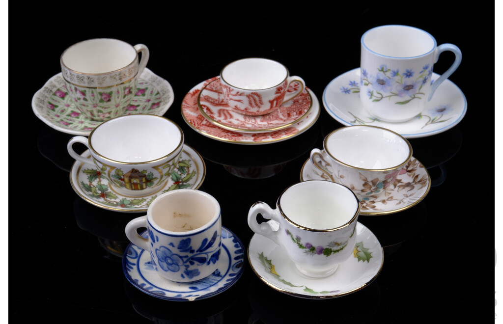 Collection Miniature Porcelain Duos and a Trio Including Shelly, Spode, Coalport and More
