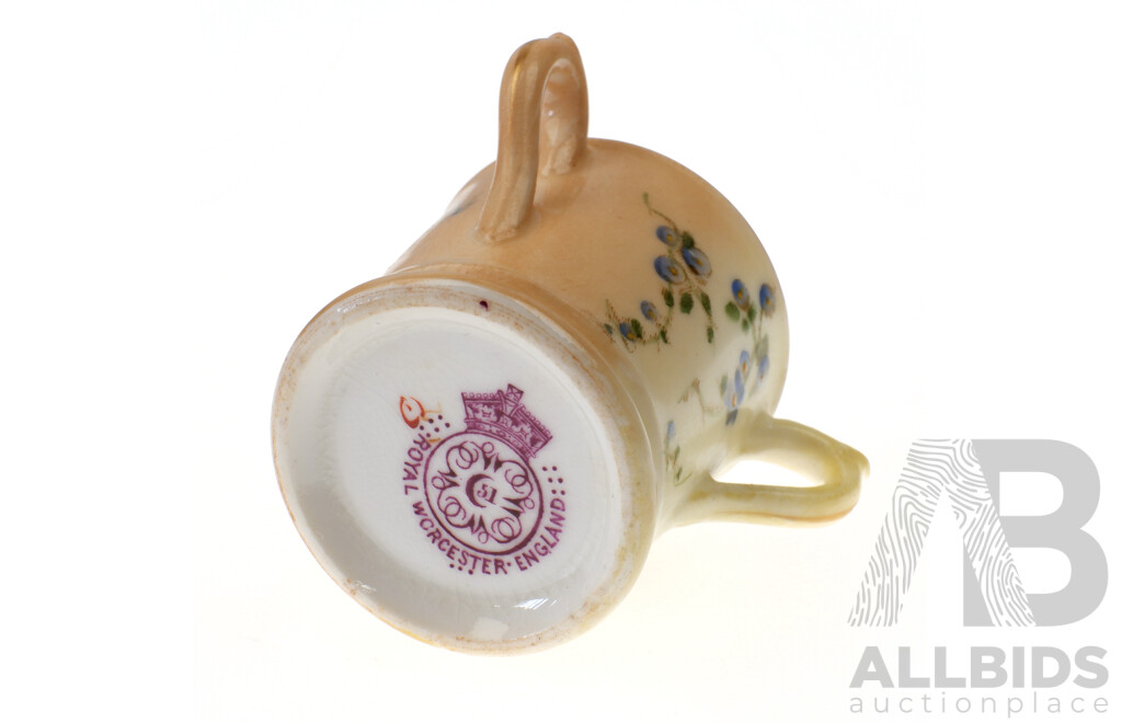 Antique Royal Worcester PorcelainMiniature Loving Cup in Blush Ivory Pattern, Puce Mark to Base