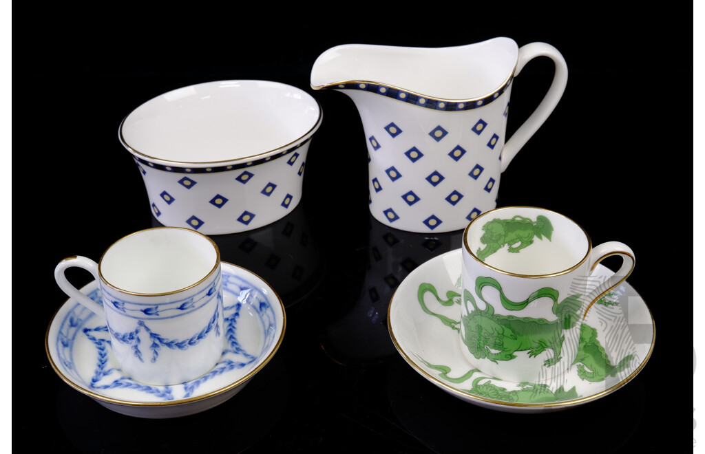 Collection Wedgwood Pieces Including Antique Blue & White Garland Demitasse Duo and More