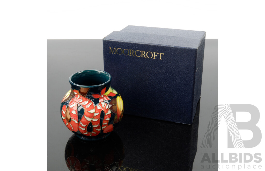Moorcroft Porcelain Vase with Tropical Coral Snake Decoration by Hugh Edwards in Original Box