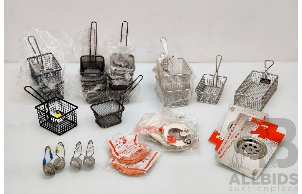 Assorted Lot of Service Baskets, Tea Strainers and Jar Gaskets