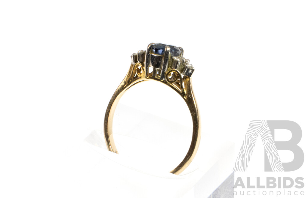 14ct Ceylon Sapphire & Diamond Ring, Size L, 2.54 Grams