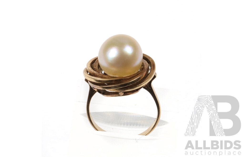 Stunning 14ct Freshwater Cultured Pearl Ring, Size I, 5.34 Grams