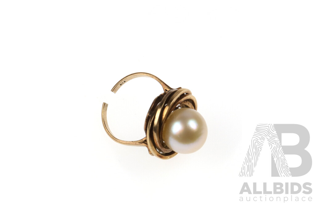 Stunning 14ct Freshwater Cultured Pearl Ring, Size I, 5.34 Grams