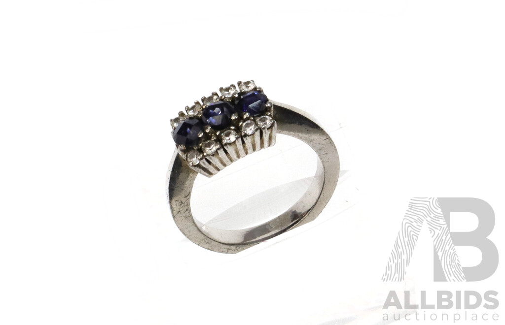 Vintage Blue & White Sapphire Ring, Size J, 4.8 Grams