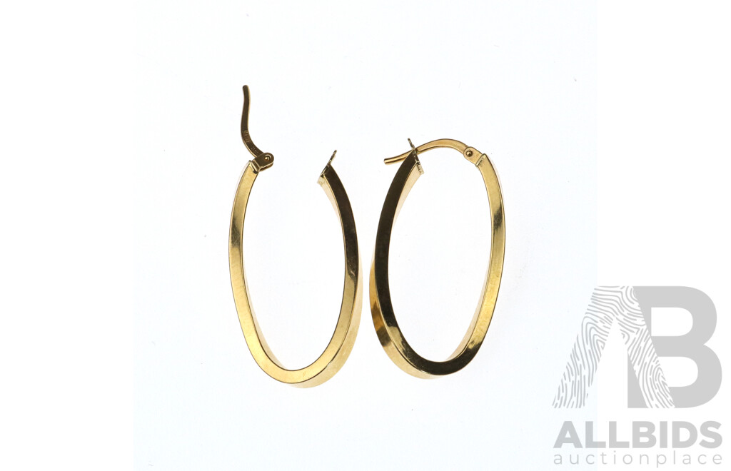 14ct Twist Oval Hoop Earrings, 30mm, 1.93 Grams