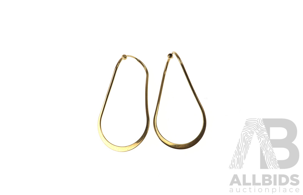 14ct Flat Profile Gold Wire Hoop Earrings, 40mm, 2.28 Grams