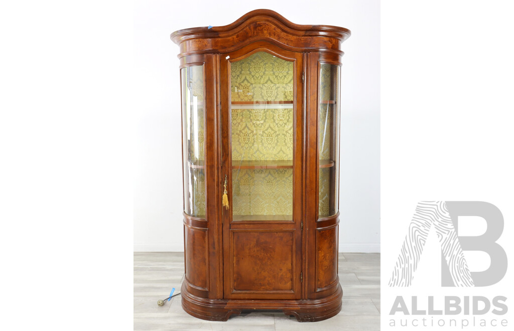 Italian Bent Glass Display Cabinet with Burr Finish