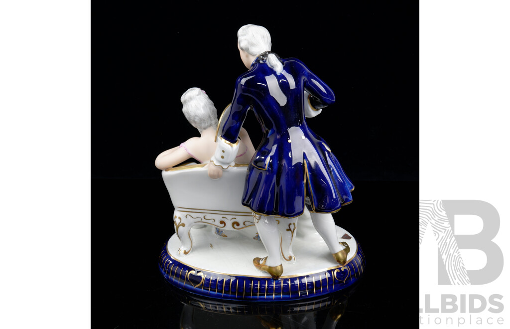 Royal Dux Bohemia Porcelain Male and Female Figure with Original Label, Makers Marks to Base