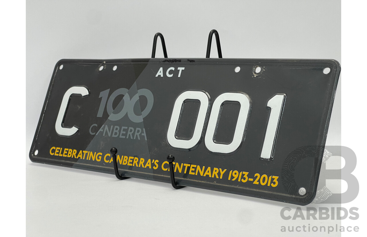 ACT 4-Character Number Plate - C 001  -  Canberra's Centennary 1913-2013