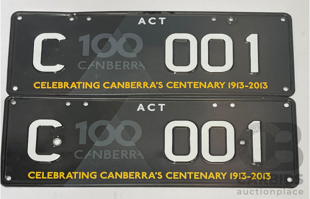 ACT 4-Character Number Plate - C 001  -  Canberra's Centennary 1913-2013