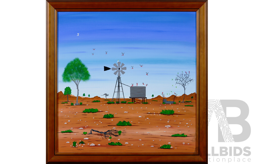 Doug Frith, (20th Century, Australian, 1962-), Wonderful Quirky Pair of Australian Outback Works, Titles in Description, with COAs, Oil on Hessian and Oil on Canvas Board, 57 x 57 cm (largest) (2)