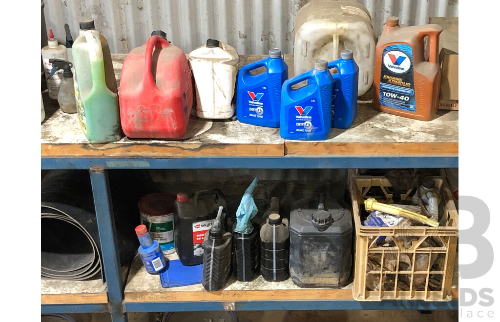 Shelving and Contents Including But Not imited To, Rubber Matting, Truck Grease,Brake Fluid and More