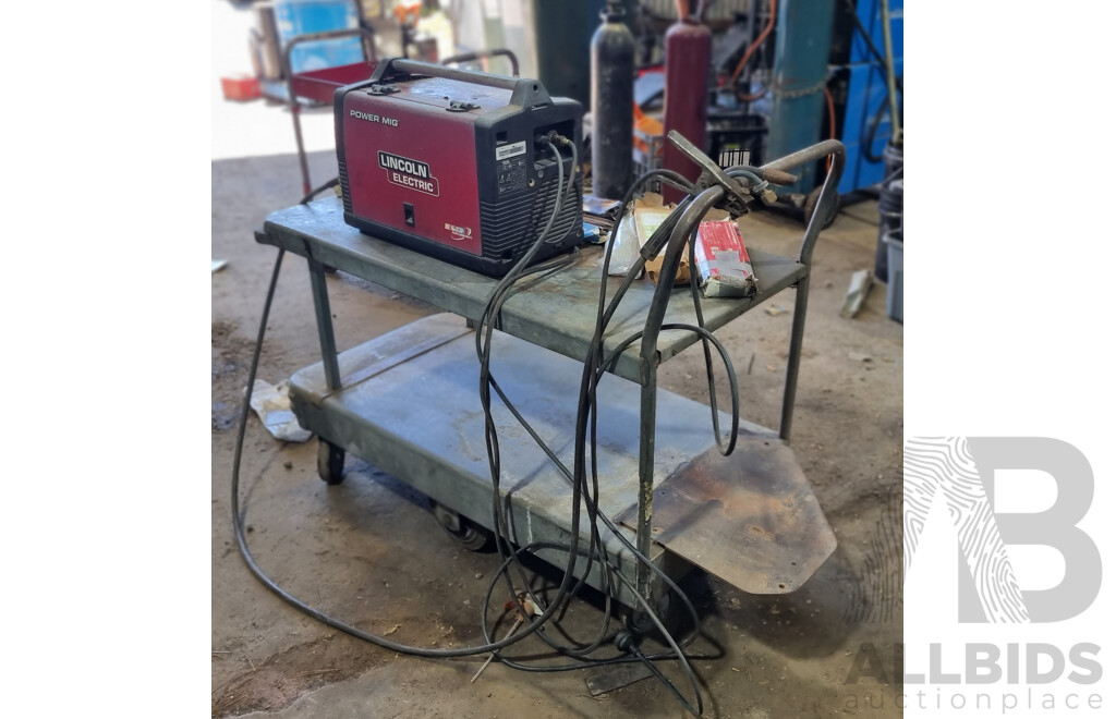 LINCOLN Eletric Welding Machine with Custom Made Trolly and Assorted Welding Electrodes