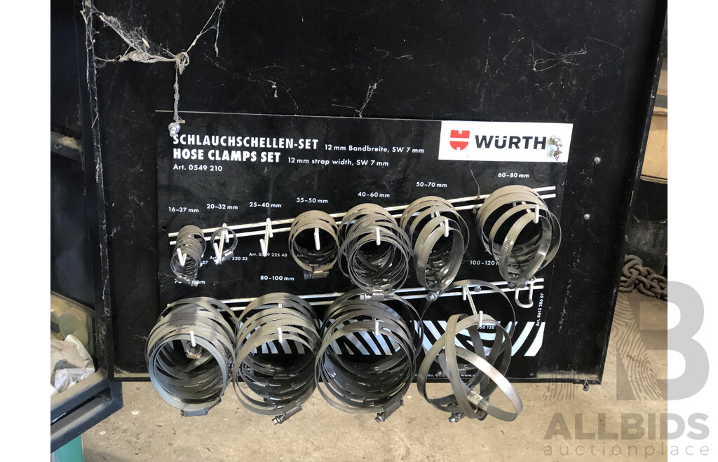 Steel Storage Box on Wheels Containing Wurth Hose Clamp Set, Truck-Lite LED Head Lamps & More