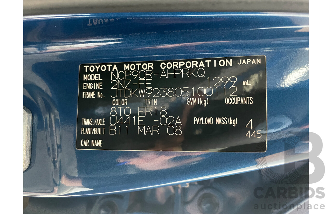 03/08 Toyota Yaris YR FWD NCP90R 5D Hatchback Blue 1.3L