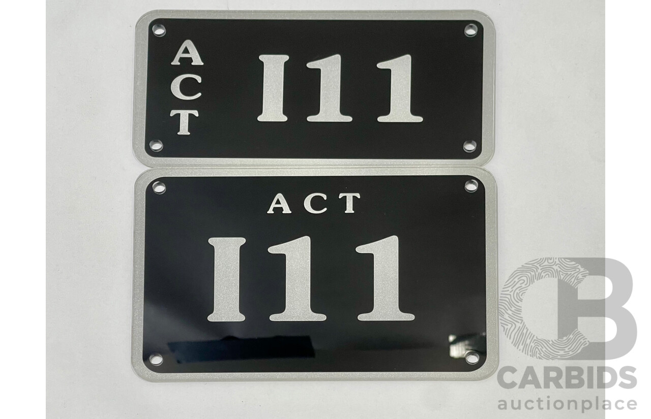 ACT Three Character Alpha Numeric Number Plate - I11( Letter I, Number 1, Number 1)