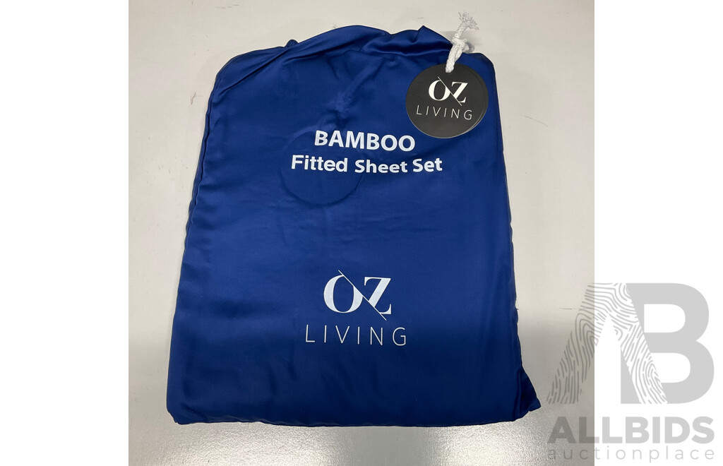 OZ LIVING Bamboo Fitted Sheet Set Navy Blue (Queen) 400TC - ORP$190