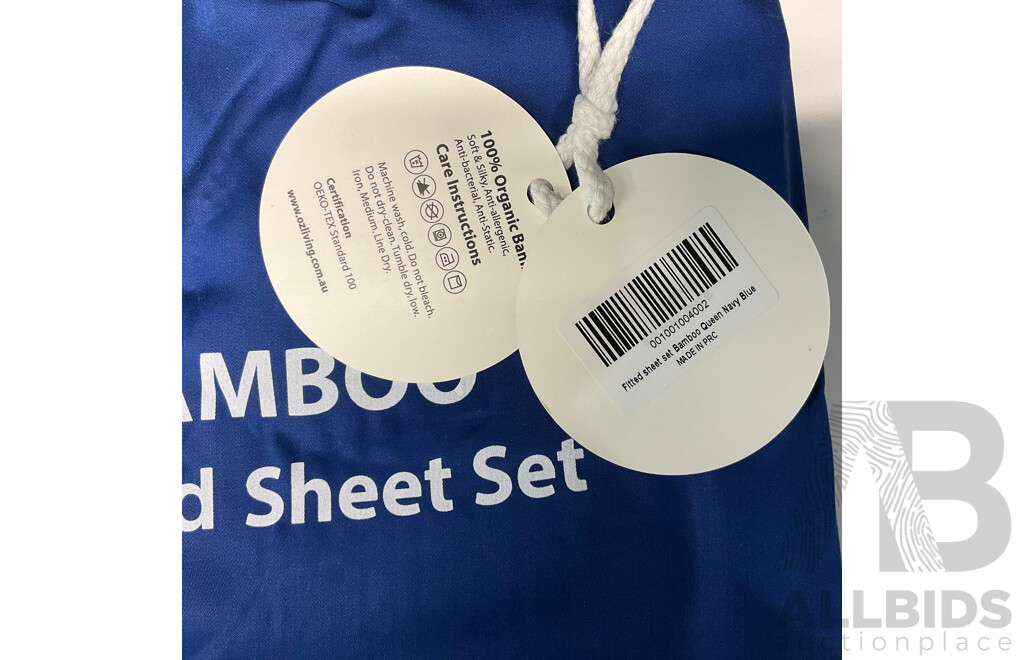 OZ LIVING Fitted Sheet Set Bamboo Navy Blue (Queen) 400TC - ORP $190