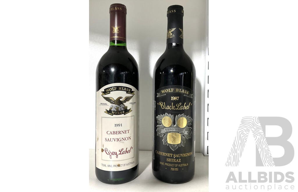 Two Bottles Wulf Blass Comprising Black Label Cabernet Sauvignon Shiraz 1987 & Cabernet Suavignon 1991