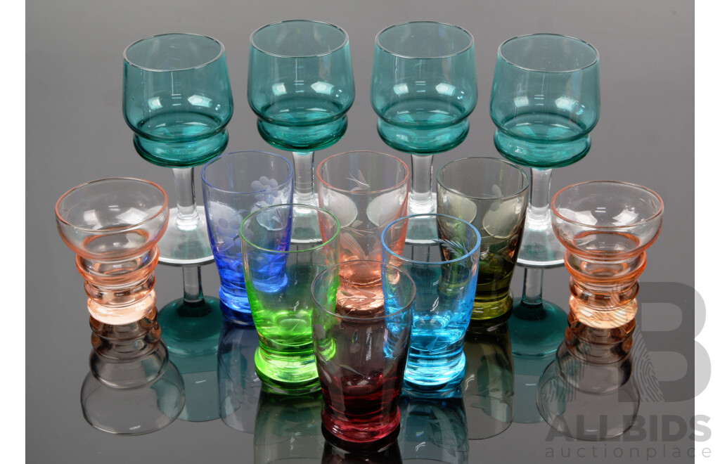 Collection Twelve Liqueur Glasses in Different Colours