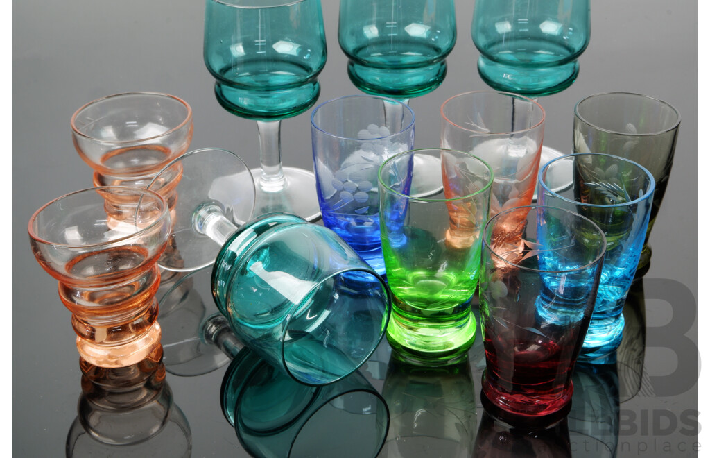 Collection Twelve Liqueur Glasses in Different Colours