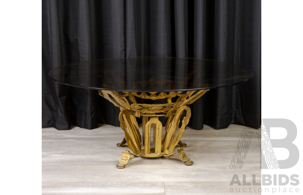 Vintage Metal Based Coffee Table with Smokey Glass Top