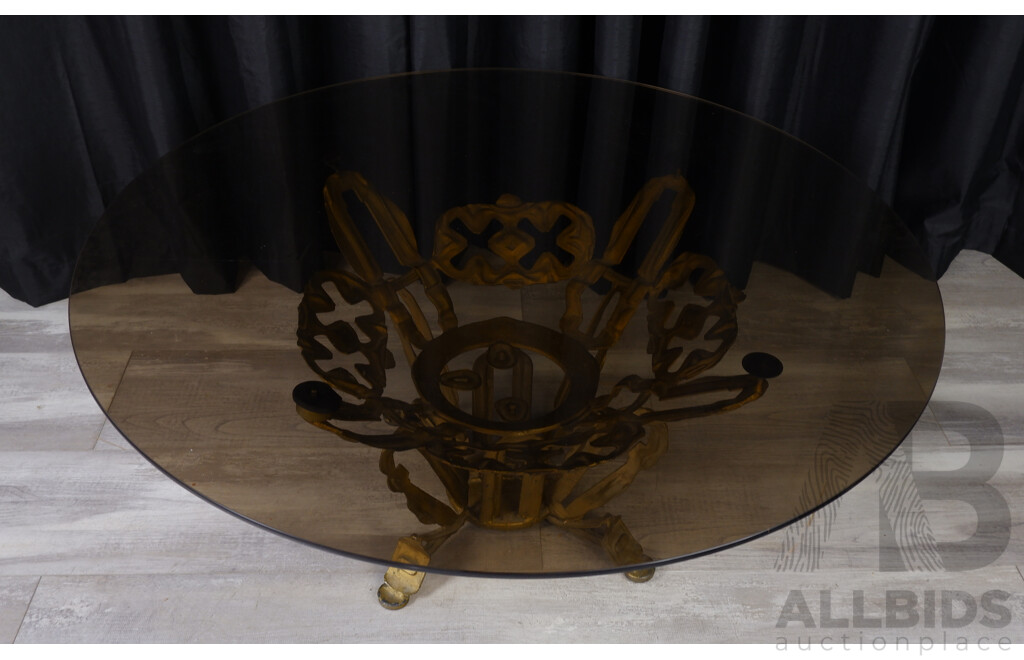 Vintage Metal Based Coffee Table with Smokey Glass Top