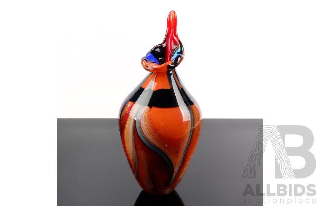 Large Art Glass Vase with Internal Multi Coloured Swirl Detail