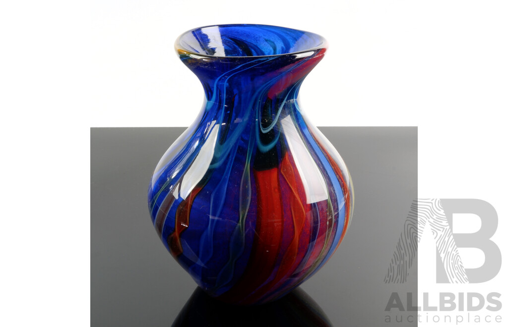 Large Art Glass Vase with Internal Multi Coloured Swirl Detail