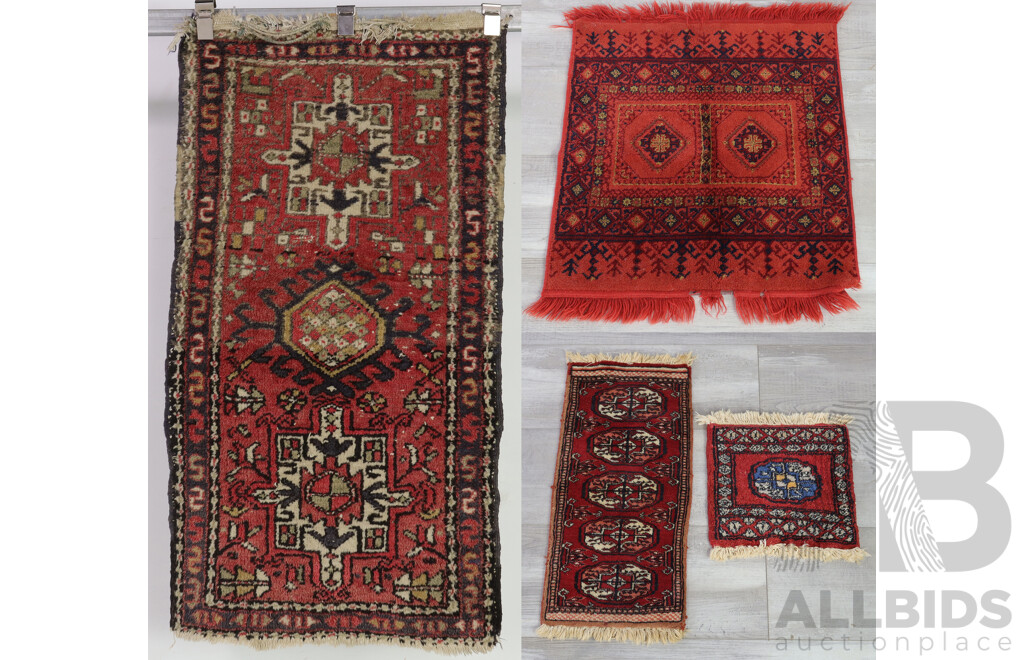 Collection Four Small Hand Knotted Wool Persian Rugs