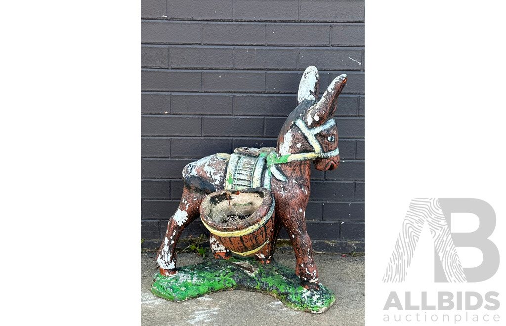 Vintage Painted Concrete Garden Donkey